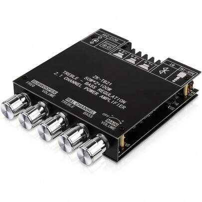 Bluetooth Audio Amplifier Board, ZK-TB21 2.1CH 50W X 2 +100W Subwoofer Power Amp With Treble And Bass Control, Bluetooth5.0 And AUX Inputs, Stereo Digital AMP For DIY Home Speakers