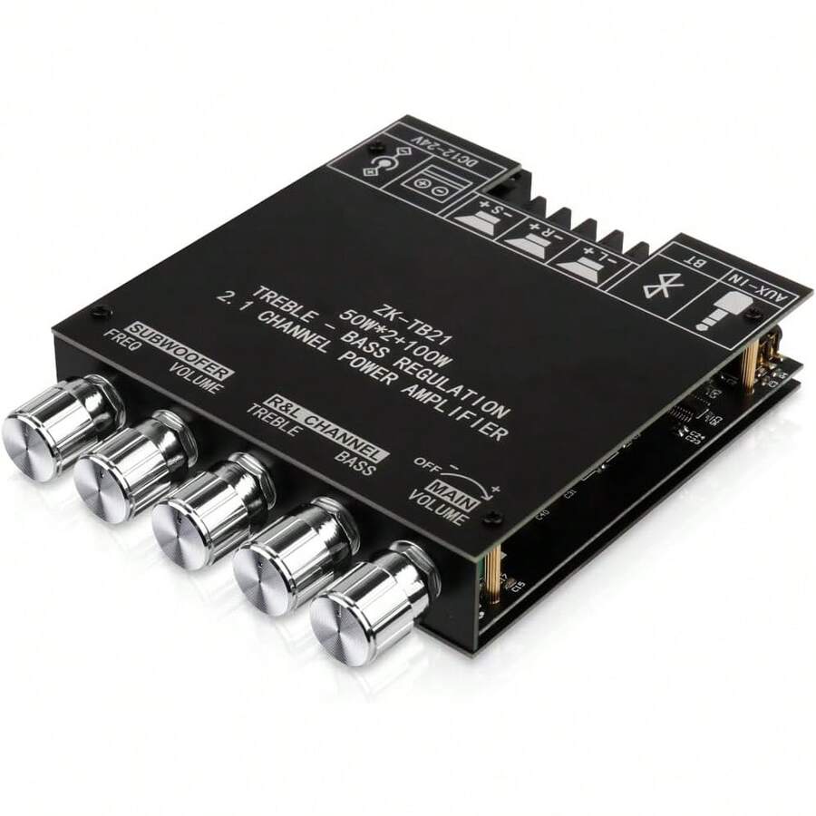 Bluetooth Audio Amplifier Board, ZK-TB21 2.1CH 50W X 2 +100W Subwoofer Power Amp With Treble And Bass Control, Bluetooth5.0 And AUX Inputs, Stereo Digital AMP For DIY Home Speakers - Black4 ZK-1002 - View 1