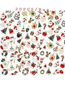 30pcs Random Assorted Cute Christmas Pendant Set - Mini Alloy DIY Pendants For Necklace, Bracelet, Earrings And Other Handmade Decorations - Santa Claus, Reindeer, Snowman Designs, Suitable For All Seasons - Christmas - View 10