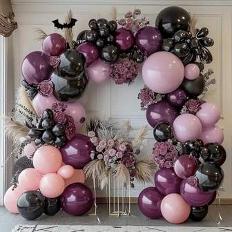 100pcs Black, Pink, Purple, Deep Purple, Pink, Lavender Balloon Garland Arch Kit Suitable For Boys, Girls, Kids, Boy, Girl, Birthday, Baby Shower, Wedding Party Decoration
