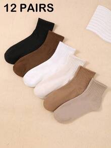 18/12/6 Pairs Women Winter Warm Crew Socks For Daily Life, Outdoor Sports Applicable, Black White Coffee Khaki Beige Casual Soft Breathabel Socks, Stocking Stuffers Mid-Calf Socks, Christmas Stocking, Christmas Xmas Thanksgiving Gifts, Stocking Stuffers For Women - Multicolor - View 12