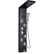 Grifo De Ducha De Baño con Panel De Ducha Led, Columna De Bañera, Mezclador con Ducha De Mano, Pantalla De Temperatura, Color Negro - Negro mate - Ver 2