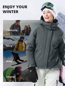 CAMEL CROWN Jaket Ski Salju Tahan Air Wanita Mantel Musim Dingin Hangat Bulu Domba Jaket Snowboarding Terisolasi Tahan Angin Bertudung - Dark Grey - View 3