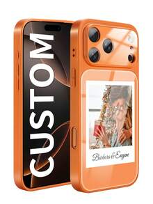 1 personalisierter Klebezettelmuster Benutzerdefinierter Paar Freund Familie Foto Name Hochauflösend Glas Orange Komplettpaket Handyhülle kompatibel mit iPhone 17/Air/17pro/17promax/16/16pro/16plus/16promax/15/14/13 und anderen Handymodellen, geeignet als Geschenk für Freunde - Orange - Übersicht 3