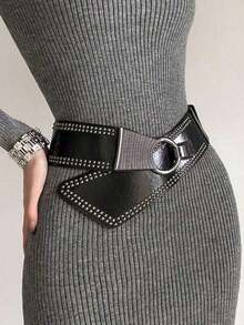 1pc Wide Rivet Waist Belt, Retro Fashion Punk Rivet Y2K Style Waist Belt For Sweater, Coat - màu đen - Xem 1