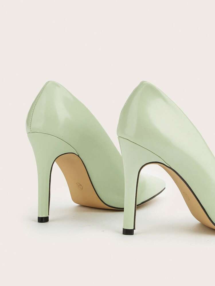 Mint Green PU Leather Pointed Toe Elegant Women's Stiletto High Heel Shoes, Suitable For Daily Wear, Party, Comfortable Ladies High Heels,Mothers Day Gift - Mint Green - View 6