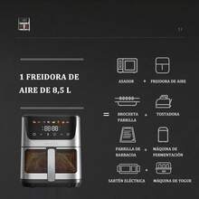 Freidora de aire de gran capacidad (8,5 litros), freidora de aire multifuncional, potencia de 2000 W, multicocina 7 en 1 con funciones de horneado, asado y fermentación. Diseño compacto, equipada con una pantalla táctil digital para satisfacer las necesidades gastronómicas de la familia. Fácil de limpiar, ideal para reuniones familiares, cocina saludable baja en grasas y preparación rápida de comidas. - Tipo de Enchufe A USA (110-127V) - Ver 7