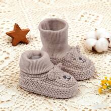 Knitted Baby Booties With Ears Soft Infant Boots Comfortable Winter Shoes For Boys And Girls - Gấu nâu - Xem 4