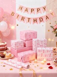 3张粉色蝴蝶结主题婴儿派对礼品包装纸，精美粉色蝴蝶结混搭设计，适用于性别揭晓派对、一周岁生日派对等场合。婴儿派对粉色蝴蝶结设计礼品包装纸，一周岁生日礼品包装用品，婴儿派对装饰，性别揭晓派对餐桌礼品包装装饰，婴儿派对礼物，生日装饰 - 粉紅色蝴蝶結 - 查看 4