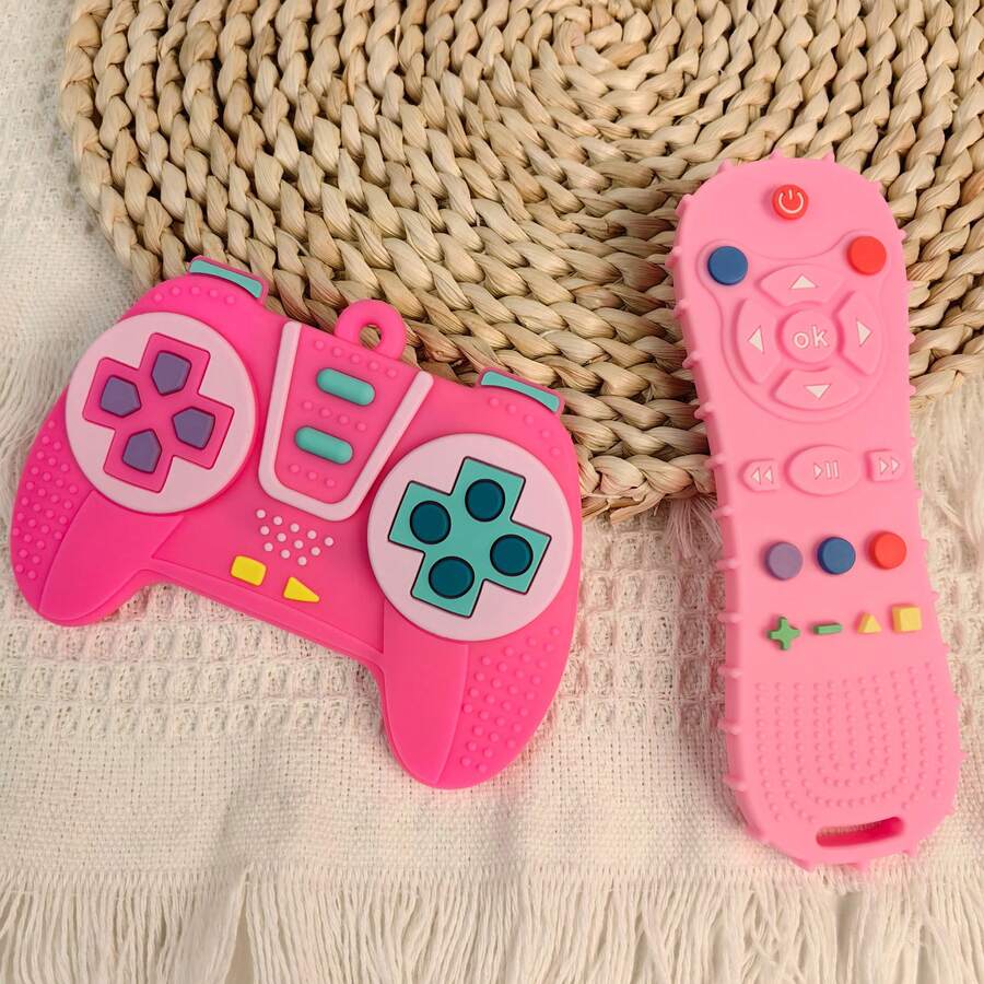 2pcs Silicone Game Controller Shaped Teething Toys, Educational Chew Toys, Teething Stick Chew Toy, Perfect Sensory Chewing Toy For 6-12 Months Babies, Stimulate Baby's Curiosity, Best Gift For Baby - Multicolor - View 1