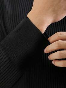 Jersey de cuello alto de punto de canalé de unicolor casual para hombre, para otoño e invierno