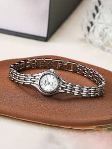 1pc Stylish Compact Arabic Numeral Scale Dial Steel Band Quartz Watch, Suitable For Birthday Gift, Singles Day - Silver - View 4