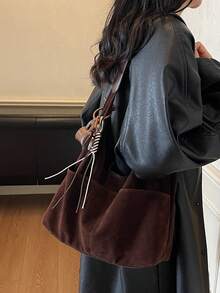 Bộ 2 túi đeo vai da lộn giả, túi tote thường ngày cho nữ khi đi mua sắm và đi làm - Cà phê - Xem 7