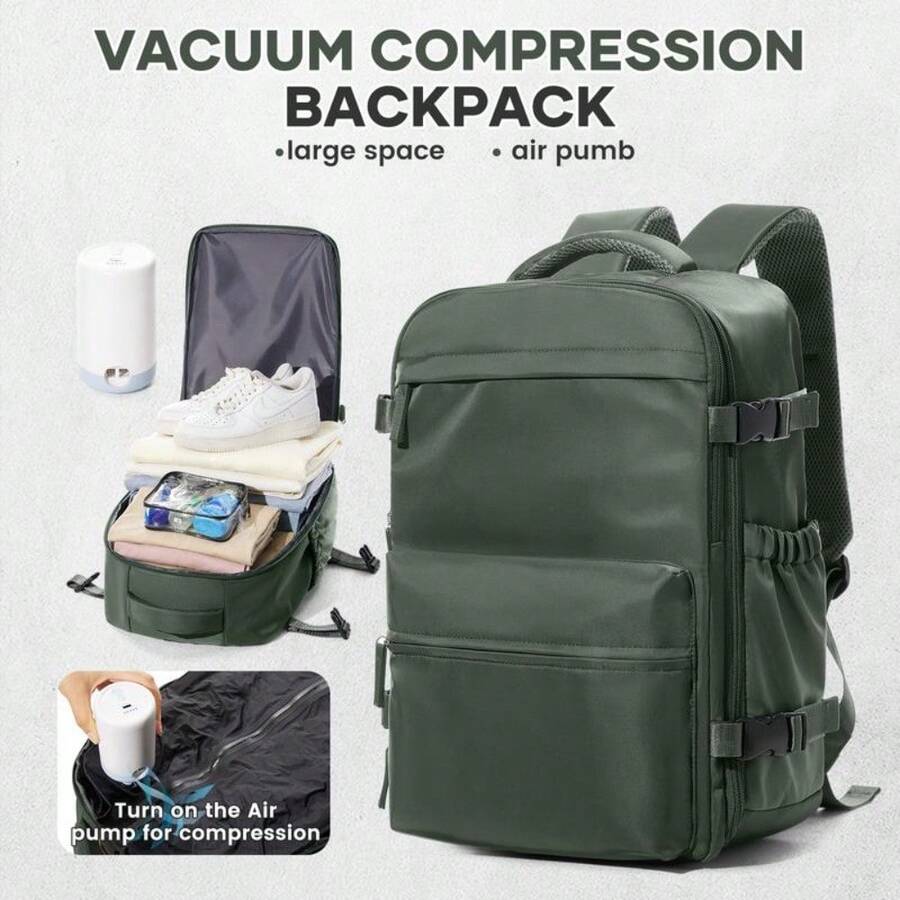 Flight Approved 18x14x8'' Vacuum Backpack - Pump Compression - Waterproof Laptop Unisex - Olive Green - View 1