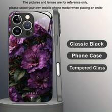 Romántica Elegante Textura Hermosa Flor Púrpura Funda de Teléfono Negra de Vidrio Templado Nueva para iPhone 16/16Plus/16Pro/16ProMax/15/15Plus/15Pro/15ProMax/14/14Plus/14Pro/14ProMax/13/13Pro/13ProMax/13Mini/12/12Pro/12ProMax/12mini/11/11Pro Max/x/xs/xr/xsmax/7/8 Estilo Minimalista Creativo de Moda Celebridad de Internet Pareja Linda - Colores mixtos - Ver 2