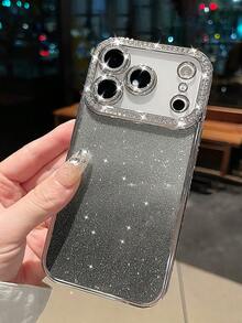 Casing Ponsel Apple Mewah Berlapis Perak dengan Hiasan Berlian Imitasi dan Glitter, Kompatibel dengan iPhone 17 Pro Max/17 Pro/17 Air/17/16 Pro Max/16/16 Pro/16 Plus/15/15 Pro Max/15 Pro/15 Plus/11/12/13/14 Pro Max/12 Pro/12 Pro Max/13 Pro/13 Pro Max/14 Pro/14 Pro Max/14 Plus, Desain Minimalis dan Lembut - Perak + Lapisan Lensa + Warna Gradien - View 5