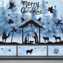 CCINEE 6 Sheets Christmas Nativity Window Clings For Glass Decorations, Double-Sided Jesus Nativity Scene Window Stickers Christian Religious Decals For Holiday Indoor Office  Decorations - Back - View 9