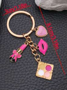 1pc Women's New Alloy Red Lip Lipstick Bag Charm Keychain, Creative Lips Keyring Metal Key Chain Accessory - Multicolor - View 4