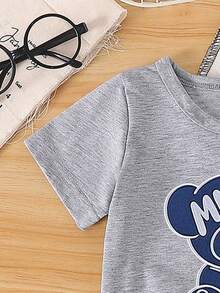 2pcs Baby Boy/Girl Casual Bear Graphic Print Short Sleeve T-Shirt And Denim Effect Print Pants Set, Comfortable & Lightweight For Summer - Grey - View 11