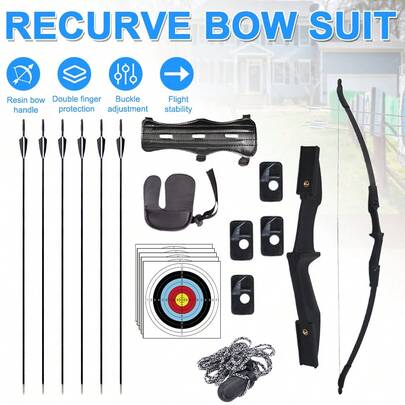 Recurve Bows Archery Set For Adult,Outdoor Hunting Archery  Arrows ,Archery Set Suitable For Left&Right Handed,Outdoor Target Practice,Takedown Recurve Bow Set - Adjustable Longbow, 18.14KG Draw Weight