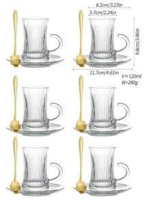 12pcs/18pcs Vintage Turkish Tea Cup Saucer Set - Elegant Gold Embossed Arabic Coffee/Tea Cups With Non-Slip Coasters, Reusable Glassware, Suitable For Ramadan (Eid Al-Fitr) - Multicolor - View 12