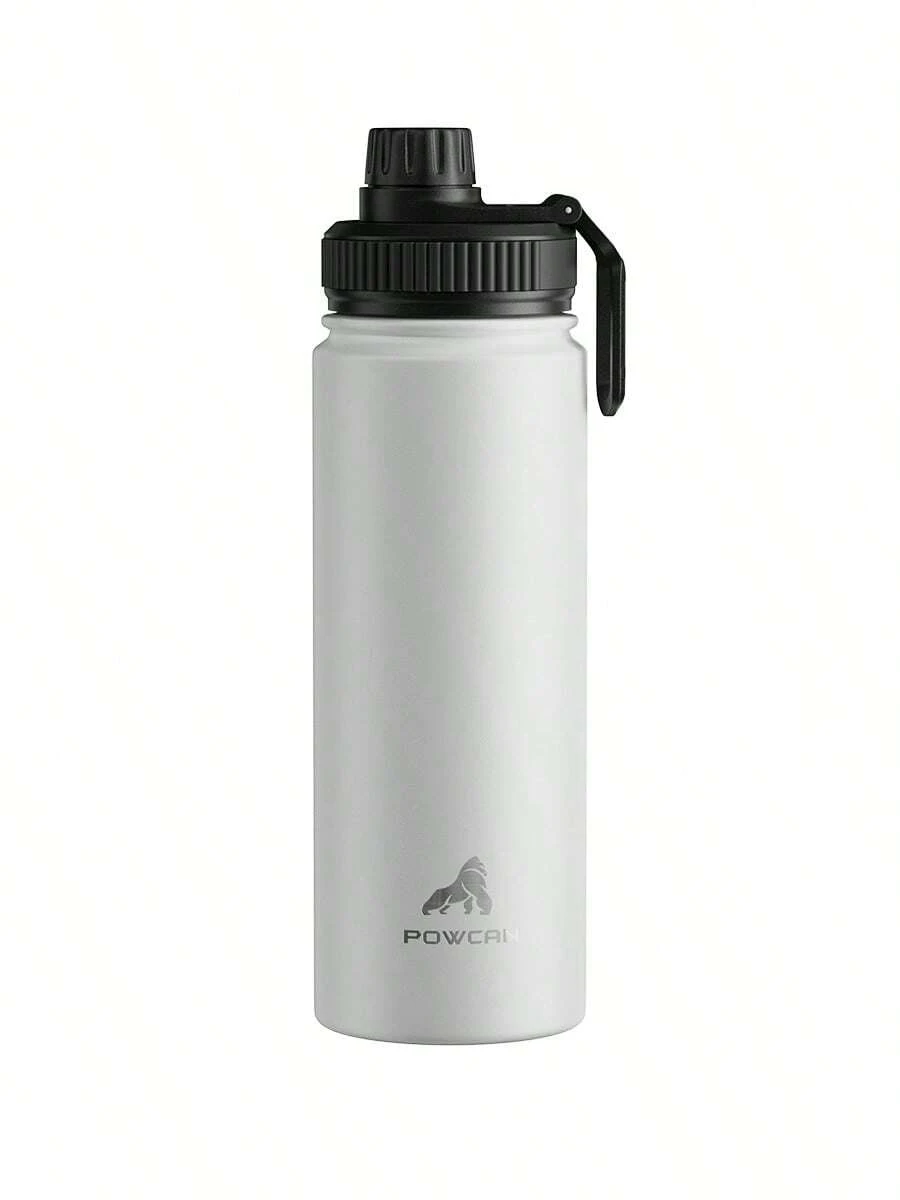 Powcan 18oz stainless steel sports water bottle with spout and handle lid, wide-mouth bottle, double-layer stainless steel, leak-proof design, suitable for sports, outdoor activities, travel, school, and office