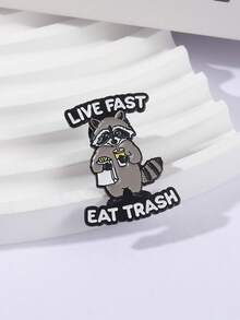 1PC Live Fast Eat Trash Brooch Enamel Pin Cartoon Raccoon French Fries Milk Tea Brooches Lapel Badge Backpack Jewelry Friends Gifts - Black and White - View 6