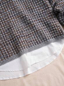 女士几何渐变针织套头毛衣 - 长袖舒适针织衫，适合秋冬季节 | 休闲日常穿着，面料柔软 - 灰織雜 - 查看 6