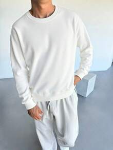 休闲时尚百搭纯色男士圆领运动衫