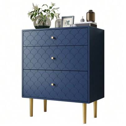 [NEW] 3-Drawer Chest Of Drawers, Sideboard/Chest Of Drawers Top For Bedrooms And Living Rooms, Navy Blue - H 89/W 75/D 40 Cm
