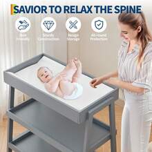 Mesa para cambiar bebés, mesa para cambio de pañales con almohadilla para cambio, estación portátil para cambio de pañales con estantes de almacenamiento de dos niveles para recién nacidos e infantes - Gris - Ver 3