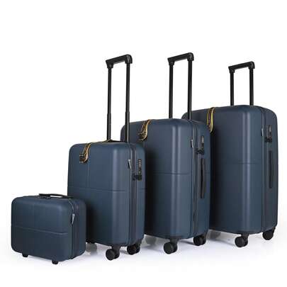  JLY 4-Piece Luggage Set In Lavender Purple & Ivory White – Makeup Case + Cabin, Medium & Large Suitcases – Hard Shell With Spinner Wheels & TSA Lock – Sizes Also Sold Separately