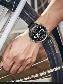 BIDEN Men's Outdoor Sports Digital Watch LED Backlit Calendar, Week, Time, Timer, Waterproof, Alarm Clock 12/24-Hour Dual Display Electronic Quartz Watch - Black - View 7