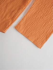 Áo sơ mi dài tay màu trơn dáng suông dành cho nữ cỡ lớn, tay phồng, kiểu dáng thường ngày, cài cúc, thích hợp mặc mùa xuân. - trái cam - Xem 6