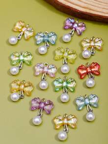 10pcs New Plated Colorful Transparent Small Bowknot Bow Pendant DIY Handmade Phone Strap Chain Beads Earring Accessories