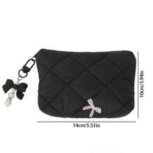 2pcs/Set [Makeup Bag + Bow Decor] Size: 5.5in*3.94in Small Lipstick Makeup Bag/Coin Purse, Cable & Earphone Storage Pouch - Pink - View 2