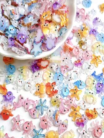 48/96件迷你树脂海洋动物摆件，各种小巧的海洋动物造型，可用于美甲、手机壳装饰、DIY工艺品