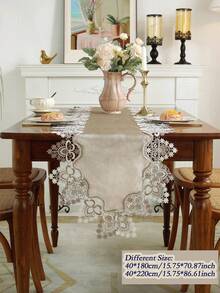 100% Polyester Fabric Patchwork Dual-Color Water-Soluble Lace Decorative Table Runner/Runner, Suitable For Kitchen, Dining Table, Desk, Coffee Table, Vanity, Home Decor, Living Room, Bedroom, Yard, Indoor/Outdoor, Camping, Villa, Holiday, Party, Cabinet, Family Gathering, Festival Decoration, Party/Wedding Decorations, 1pc - Coffee Brown - View 2