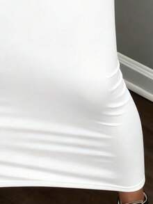 EARO European And American Ins Style Women's Solid Color Sexy Bodycon Maxi Skirt, Spring/Autumn New Arrivals, American Bombshell Casual Daily Fashion Elegant High Waist Elastic Waist A-Line Fitted Slim Skirt - White - View 3