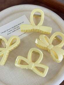 4pcs Acrylic Cream-Colored Cross-Shaped Yellow And Blue Solid-Color Bow Hair Clip Accessory For Creating A Simple And Elegant Hairstyle For Girls Elegant Claw Clips Casual Hair Claws