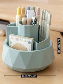 Rotating Pen Holder, Diamond Pattern Creative Desk Organizer Box, Large Capacity Plastic Stationery Storage Container, Luxurious High-End Feel - Multicolor - View 3