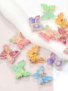 10pcs Random Style Resin Colorful Fresh Gradient Fine Glitter Butterfly Earrings, Ear Drops, Keychains, DIY Jewelry Accessories - Multicolor - View 6