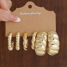 1 Set Fashionable Minimalist Geometric Pattern CCB Earrings Set, Suitable For Daily Wear - Yellow Gold - View 4