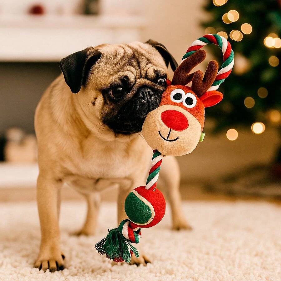 Juguetes de Navidad para perros, juguetes de perro con papel crepitante, juguetes de peluche duraderos e interactivos para masticar para cachorros, perros pequeños, medianos y grandes, para entrenamiento y reducir el aburrimiento - Color Aleatorio - Ver 1