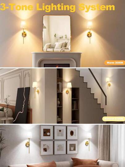 Moderne Fabric Battery Powered Wand Lamps, Rechargeable LED Verlichting Kit, Wireless Dimmable Bulb, Temperatures 12 RGB s, Remote Control, Black/Gold/Rose Goud Options, Living Room, Bedroom, Hallway, Entrance, Stairs, Office view 2