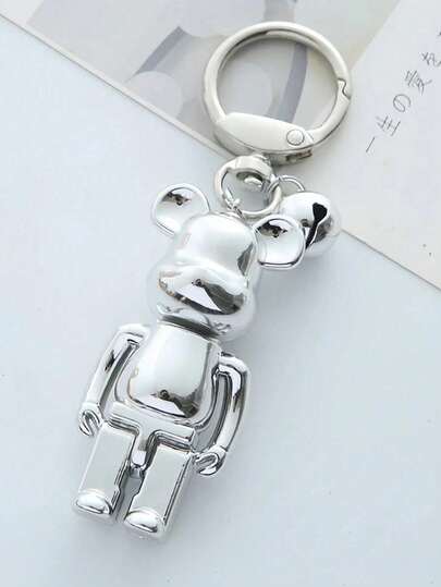 Punk Bear Keychain Accessory - Cartoon Skull Bear Keyring Metal Chain, Gothic Style Car Clip, Gift For Him/Her