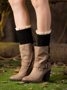 Women's Lace Leg Guards, Women's Leg Covers, Women's Socks, Women's Mid Length Socks, With Pleated Lace, Preferred Fabric, Warm In Autumn And Winter, Suitable For Pairing With Short Boots/Shoes/Socks/Mid Length Socks, Warm And Protect Women's Legs, Suitable For Home Relaxation/Shopping/Outdoor Dating/Walking And Other Activities, Can Be Used As Gifts For Valentine's Day/Christmas/Thanksgiving And Other Holidays - Multicolor - View 7