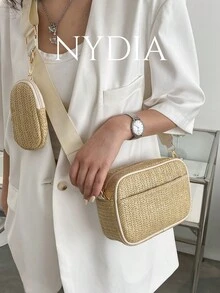 極簡風格草編包附錢包