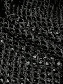 Plus Size Women V-Neck 3/4 Sleeve Solid Color Hollow Out Casual Elegant Knit Sweater - Black - View 7