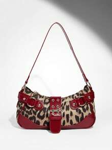 New Fashion Buckle Leopard Print Handbag & Shoulder Bag, Suitable For Parties, Outings, Vacations, Shopping And Daily Use, Can Store Coins, Phones, Also Suitable As A Work Bag For Office Ladies, College Students And Working Women, Elegant Ladies Bag - Đỏ - Xem 2